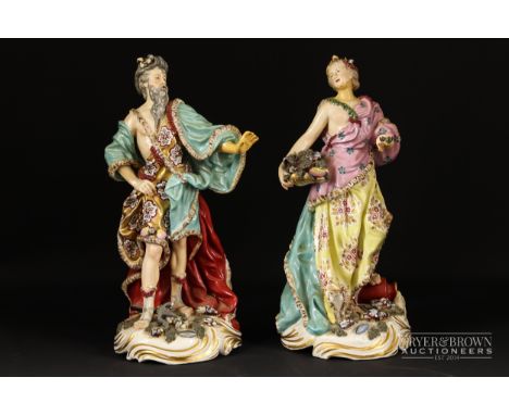 Two large Derby type Continental porcelain figures, of Neptune and Salacia, he with shell trimmed hat and she with basket of 