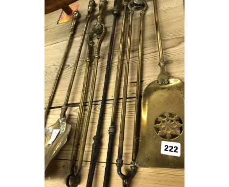 TWO SETS OF BRASS FIRE TOOLS 