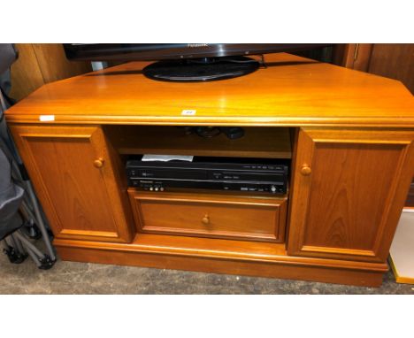 TEAK SLIDING DOOR MEDIA CABINET WITH PANASONIC VHS DVD RECORDER 