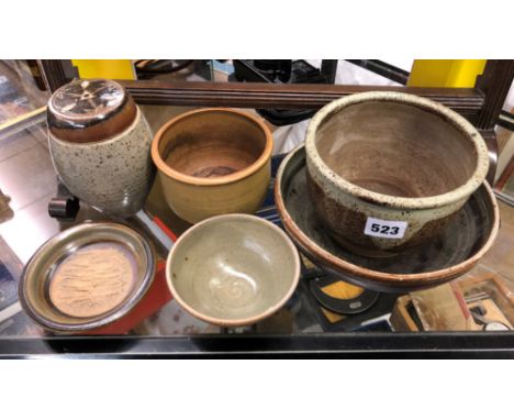 SELECTION OF STUDIO POTTERY JUGS, BOWL AND SHALLOW DISHES SOME BY JEREMY LEACH