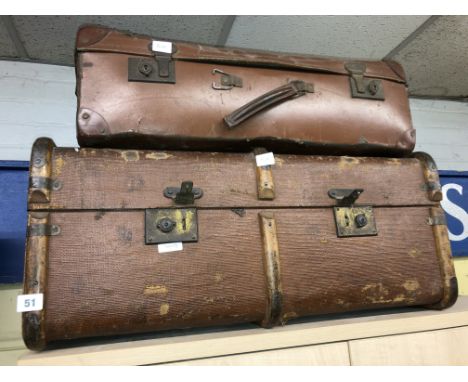 VINTAGE BANDED CABIN TRUNK AND SUITCASE 