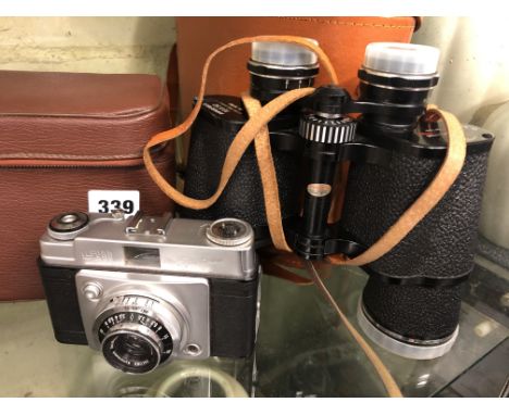 BOXED ILFORD SPORTMAX CAMERA AND CASED BINOCULARS