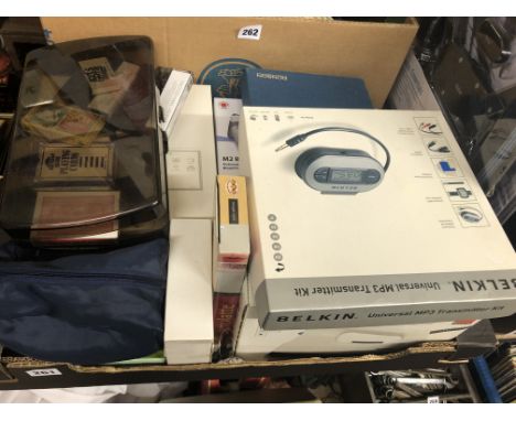 BOX CONTAINING VIVATAR CAMERA, BELKIN PRESSURE KIT, RONSON SHAVER, STEAM FREE MILK FROTHER, LIGHT BULBS, ETC