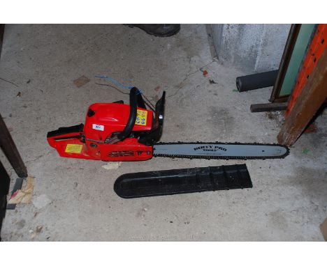 A Dirty-Pro-Tools petrol chainsaw with guard, appears hardly used and has good compression.