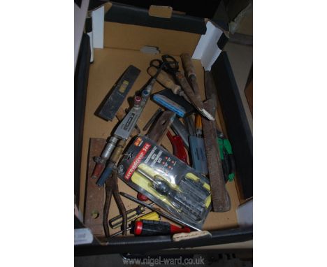 A box of various hand tools, etc.,