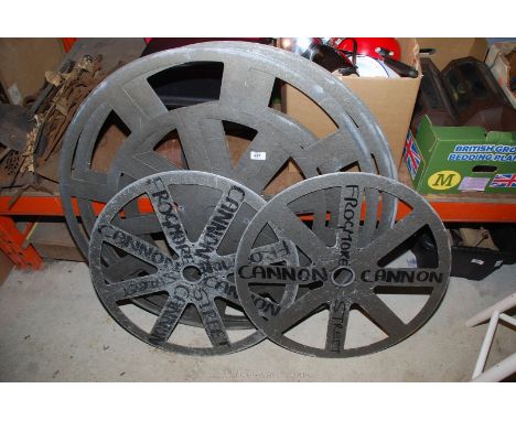 Three large 3' diameter film reel props and 2 x 25" film reel props.