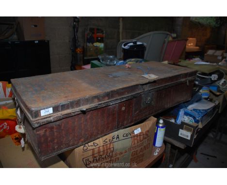 A metal trunk with a brass plaque marked Spencer S Dixon Esq E.E and Minister 'Plenipotentiary', 40" x 15" x 8 1/2".