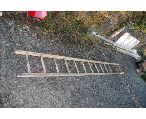 A 14 rung wooden ladder.