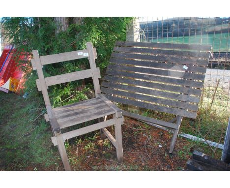 Wooden garden chair and table, a/f