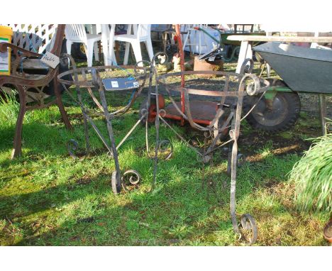 Two metal garden planter stands, 20'' high x 16'' diameter