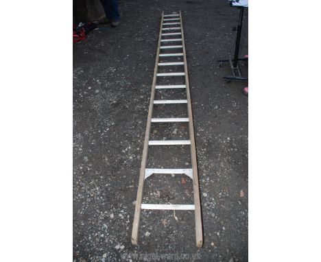 A 16 rung aluminium and wooden framed ladder.