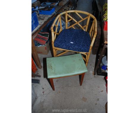 Bamboo chair with cushion and military dressing table stool.