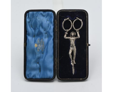 A pair Victorian novelty silver harlequin sugar tongs, Marshall &amp; Son, length 12cm in original fitted case, hallmark M&am