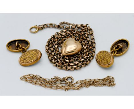A 9ct gold opal heart pendant together with two 9ct gold chains approx. weight 8.8g together with other none gold items.