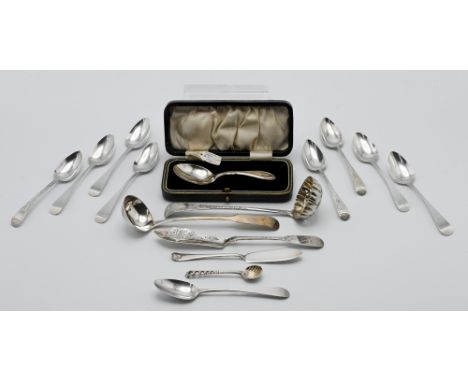 George V silver caddy spoon marked Sterling silver D&amp;B in fitted case together with various Georgian and later teaspoons,