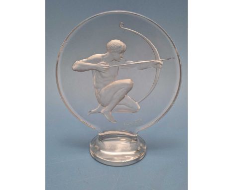A Lalique archer car mascot, moulded mark R. Lalique. H 12.5cms