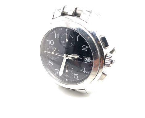 A Baume &amp; Mercier Capeland stainless steel automatic wristwatch with a chronograph function. Reference MV045216. The watc