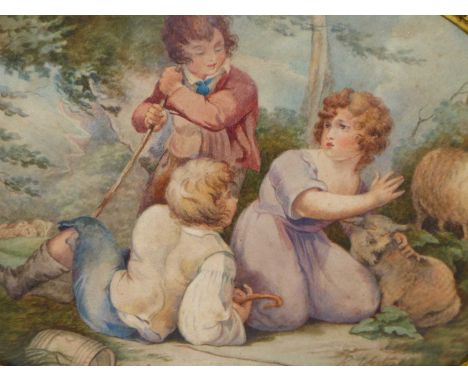 after R. Westall (18th/19th century) Shepherdess and two boys. watercolour. bears signature. 28 x 21 cm (oval)