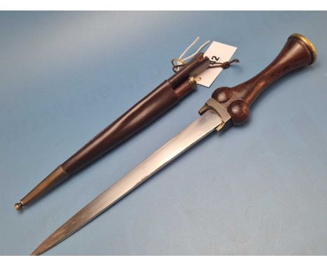 A rosewood handled skian dhu together with a subsidiary knife in a leather scabbard