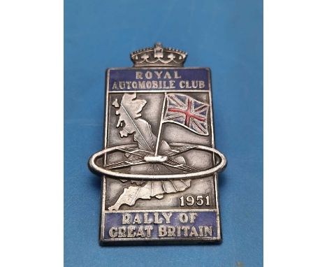 A 1951 RAC Rally of Great Britain enamelled badge together with a 10th Regiment of Dragoons enamel badge inscribed Victoria P