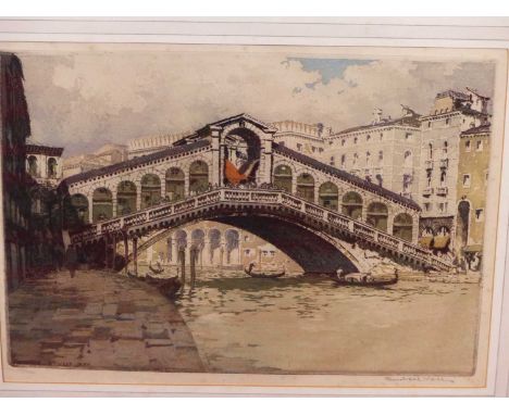 Rudolph Viet. (1892-1979) Rialt bridge Venice. Ltd edition etching. pencil signd and numbered 35 x 26 cm.