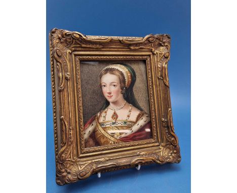 19th century english school. miniature Portrait of lady Jane Gray. watercolour. unsigned. 9x11 cm.