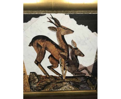 A PRINT DEPICTING DEER IN ABSTRACT FORMFramed and under glass