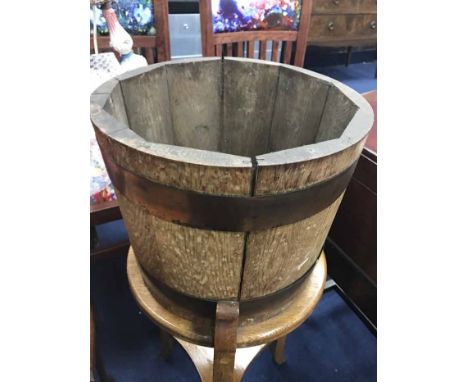 COPPER BOUND OAK PLANTER ON STAND