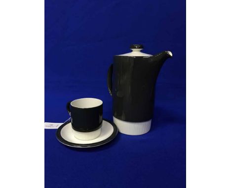 POOLE BLACK AND WHITE COFFEE SERVICEtogether with a Poole preserve jar