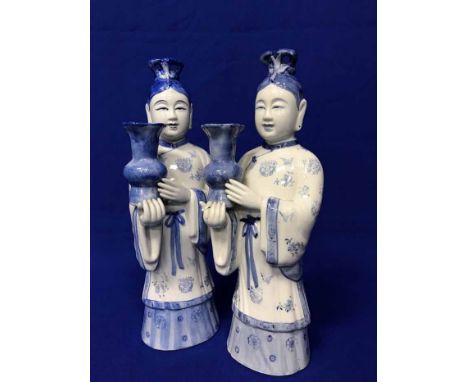 PAIR OF MODERN CHINESE CERAMIC CANDLE HOLDERS