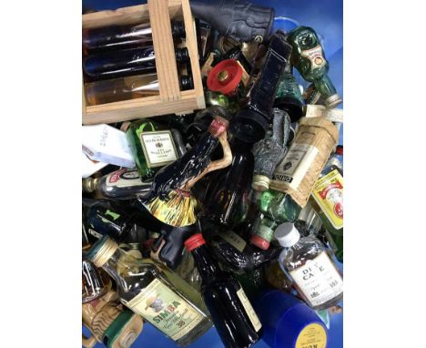 LARGE LOT OF SPIRITS MINIATURESTo include Dry Sack sherry, Tequila Sauza and Dry Cane Extra Light Superior Rum. In blue box. 