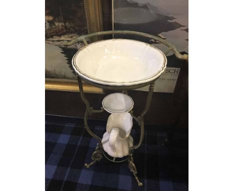 WASH STAND WITH WHITE CERAMIC WASH JUG, BOWL AND DISH