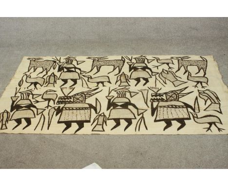 A mud painting wall hanging. One mud print rug. L.185 W.117cm. 