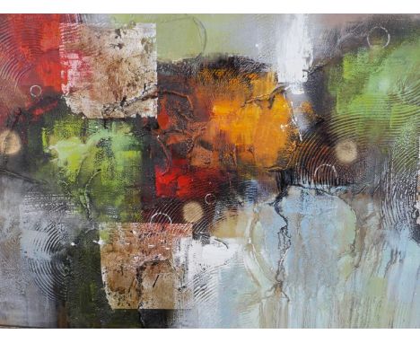 R Mancini (Contemporary), abstract still life study, acrylic on canvas, signed lower right. H.73.5 W.104cm 