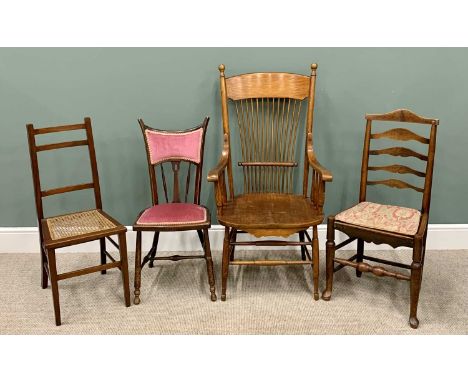 FOUR VARIOUS ANTIQUE &amp; VINTAGE CHAIRS - to include a good American oak and ash comb back armchair, 117cms H, 62cms W, 48c