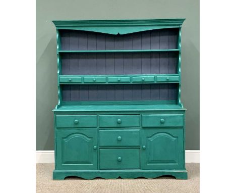 PAINTED MODERN PINE DRESSER - Annie Sloan paint, having a two shelf rack over five spice drawers, the base section with a "T"