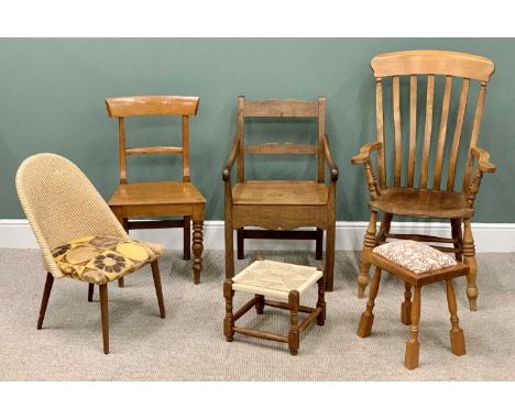 VINTAGE &amp; LATER CHAIR &amp; STOOL ASSORTMENT - to include an antique style farmhouse armchair, 19th Century oak farmhouse