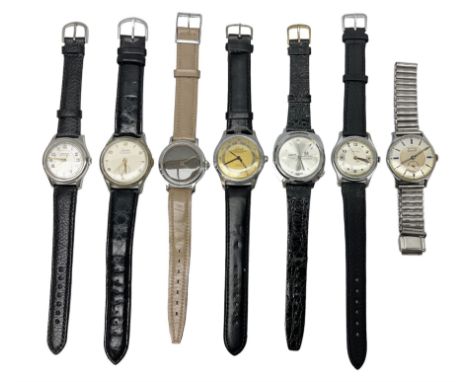 Two automatic wristwatches including Mido Multifort and Eterna and five manual wind wristwatches including Omnia De Luxe, Ser