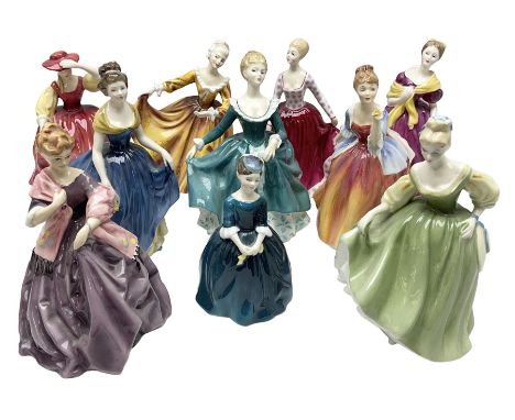 Nine Royal Doulton figures, to include Royal Doulton Melanie HN2271, Fair Lady HN2193, Kirstie HN2381, Fleur HN 2369 etc toge
