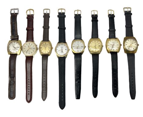 Five automatic wristwatches including Technos Everite Goldshield, Sekonda, Royle and Swiss Emperor and three manual wind wris