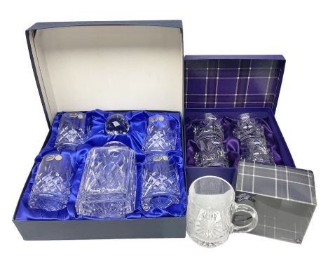 Bohemia Crystal cased decanter and four glasses set, Edinburgh crystal four tumbler set and boxed Edinburgh crystal etched gl
