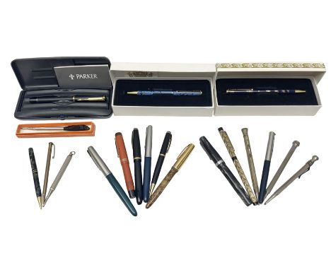 Sheaffer Targa 676 gilt feather pattern slimline fountain pen, together with seven propelling pencils to include a The Conway