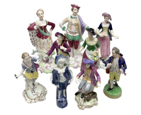 Seven Spode Chelsea figures, comprising no.1, no.2, no.3, no.4, no.6 and two further smaller examples, together with a Dresde