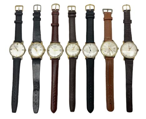 Five automatic wristwatches including Lucerne Lever 29 jewels, Lucerne 21 jewels, Transglobe Turboflite, Gevea and Timor and 