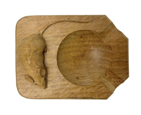 Mouseman oak ashtray, canted rectangular form with carved mouse signature, by the workshop of Robert Thompson, Kilburn, L10cm