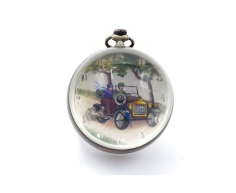 Novelty car ball clock marked Doxa. Stem wind movement working when tested. Approx 6cm