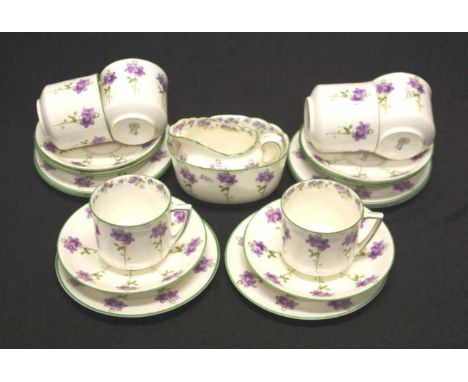Royal Doulton violets part teaset including 6 plates, 6 saucers, 6 cups, sugar and milk jug (cups as inspected)
