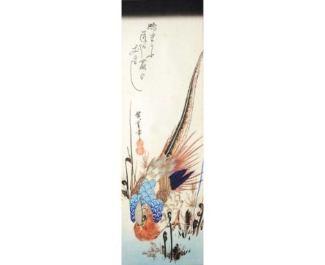 Utagawa Hiroshige (1797 – 1858) Bird and flower print , woodblock print , signed in plate , 36.5cm  x 12cmCommon Brake and Ph