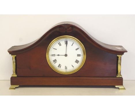 Swiss BUREN 8 day desk clock in mahogany timber case with brass fittings. Platform escapement movement. 29.5cm wide. Ticks bu