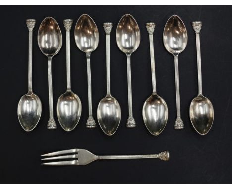 Nine Australian sterling silver teaspoons marked Sterling, maker: Apex, together with a matching cake fork, approximate total